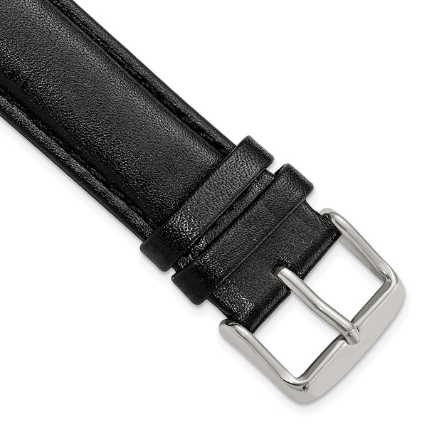 19mm Black Smooth Leather Chrono Silver-tone Buckle Watch Band