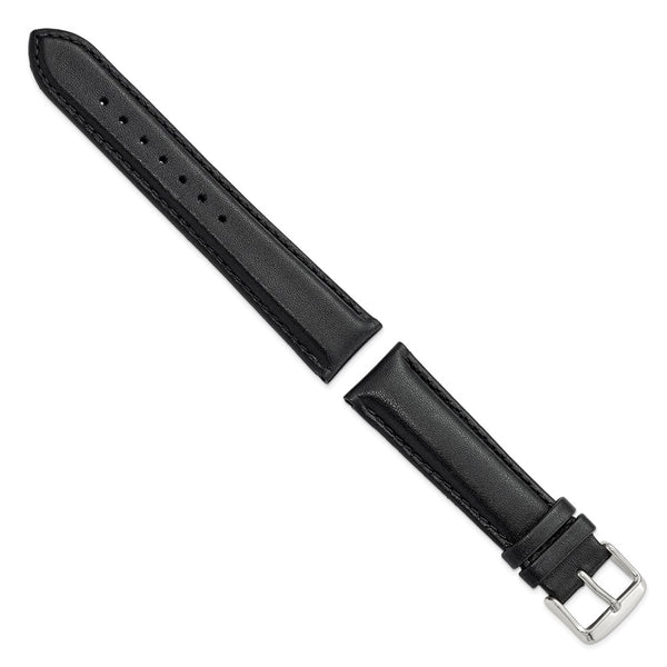 DeBeer 20mm Black Smooth Leather Chronograph with Silver-tone Buckle 7.5 inch Watch Band