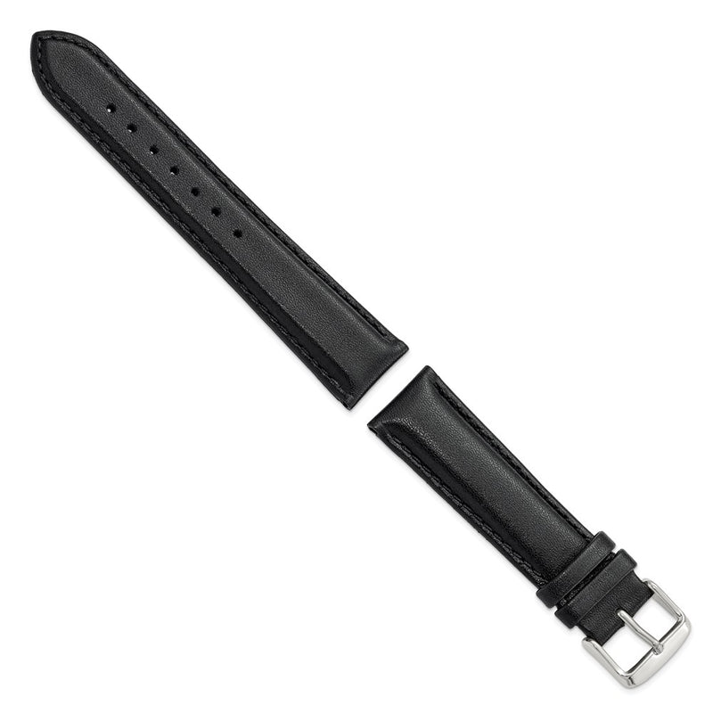 DeBeer 20mm Black Smooth Leather Chronograph with Silver-tone Buckle 7.5 inch Watch Band