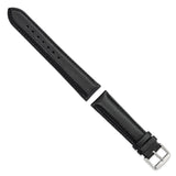 20mm Black Smooth Leather Chrono Silver-tone Buckle Watch Band