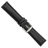 20mm Black Smooth Leather Chrono Silver-tone Buckle Watch Band