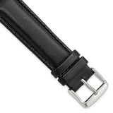20mm Black Smooth Leather Chrono Silver-tone Buckle Watch Band
