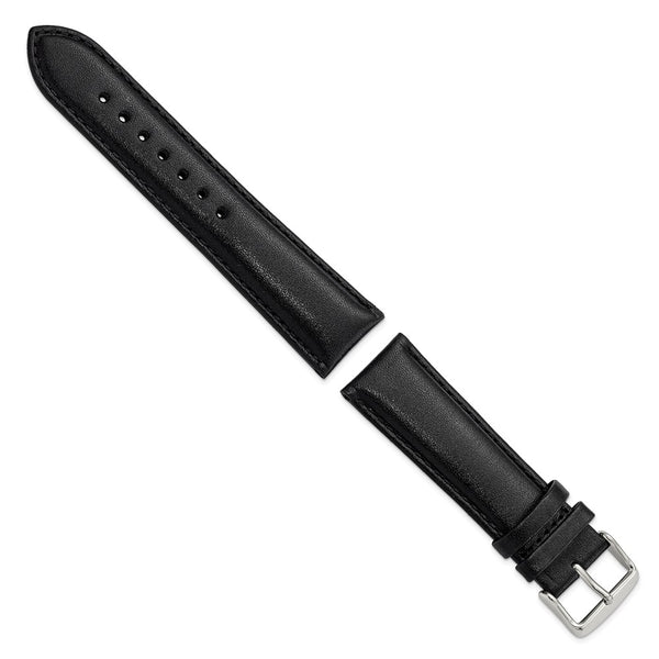 DeBeer 22mm Black Smooth Leather Chronograph with Silver-tone Buckle 7.5 inch Watch Band