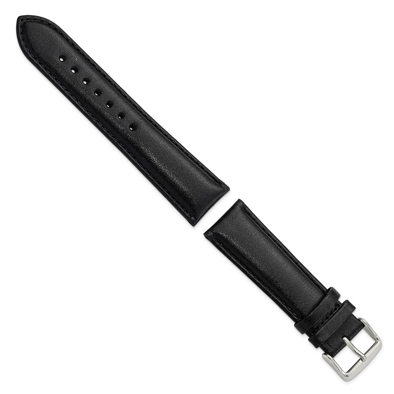 DeBeer 22mm Black Smooth Leather Chronograph with Silver-tone Buckle 7.5 inch Watch Band