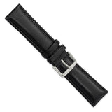 22mm Black Smooth Leather Chrono Silver-tone Buckle Watch Band