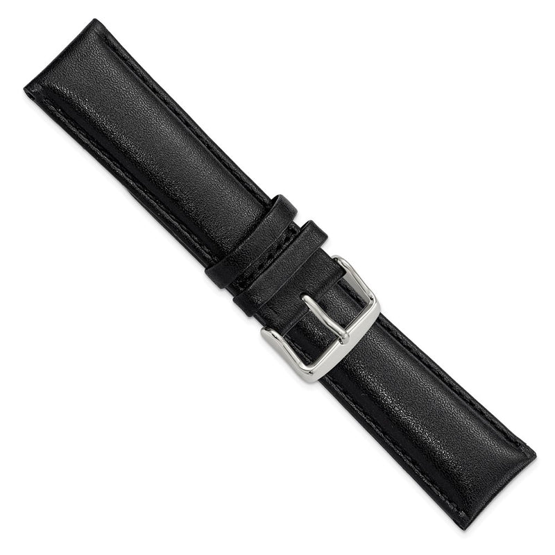 DeBeer 22mm Black Smooth Leather Chronograph with Silver-tone Buckle 7.5 inch Watch Band