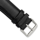 22mm Black Smooth Leather Chrono Silver-tone Buckle Watch Band