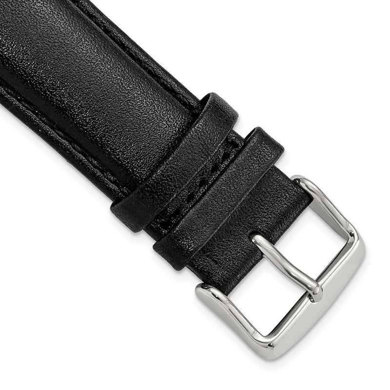 DeBeer 22mm Black Smooth Leather Chronograph with Silver-tone Buckle 7.5 inch Watch Band