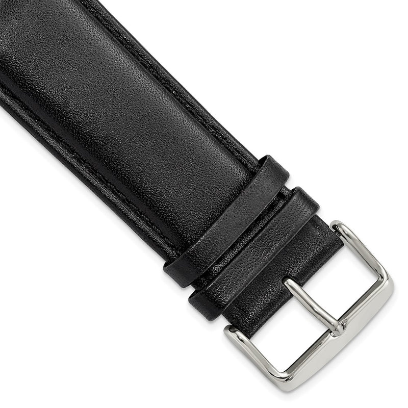 26mm Black Smooth Leather Chrono Silvr-tone Buckle Watch Band
