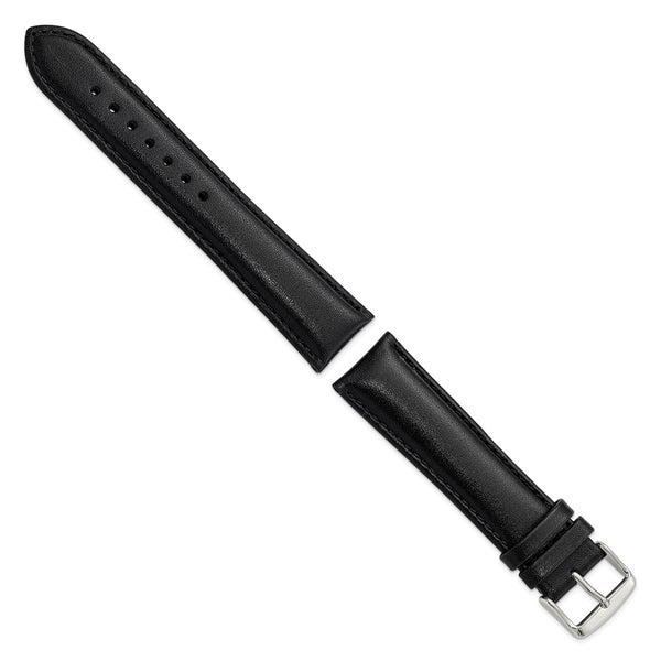 DeBeer 22mm Long Black Leather Chronograph with Silver-tone Buckle 8.5 inch Watch Band