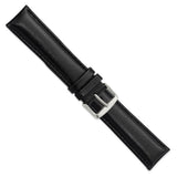 22mm Long Black Leather Chrono Silver-tone Buckle Watch Band