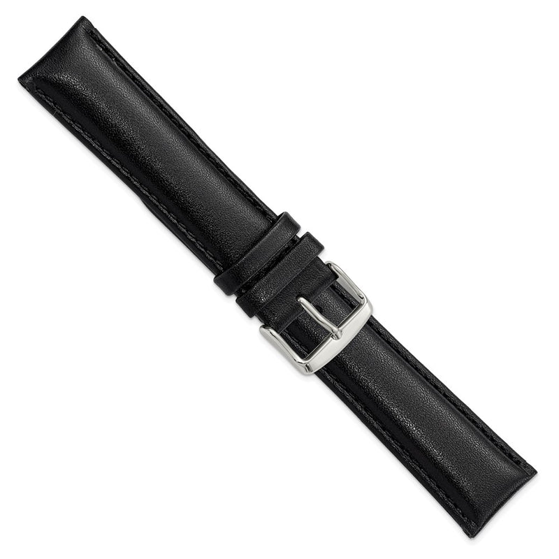 DeBeer 22mm Long Black Leather Chronograph with Silver-tone Buckle 8.5 inch Watch Band
