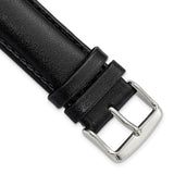 22mm Long Black Leather Chrono Silver-tone Buckle Watch Band