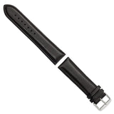 24mm Long Black Leather Chrono Silver-tone Buckle Watch Band