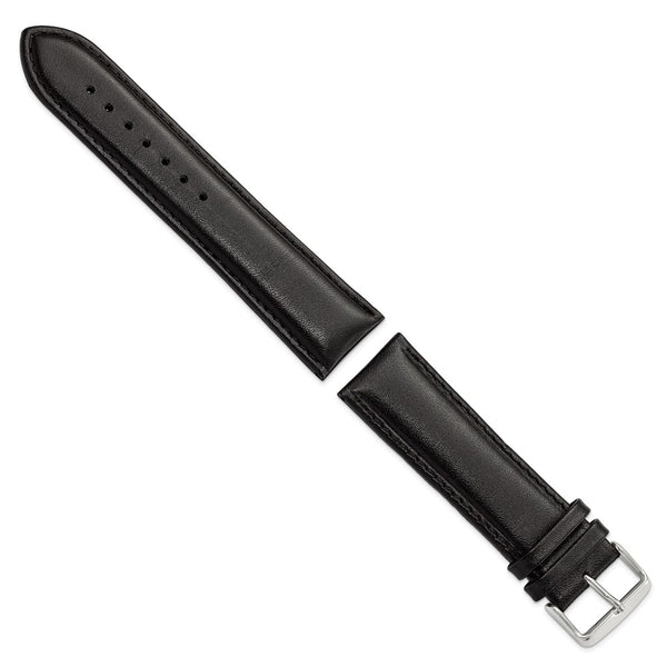 DeBeer 24mm Long Black Leather Chronograph with Silver-tone Buckle 8.5 inch Watch Band