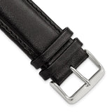 24mm Long Black Leather Chrono Silver-tone Buckle Watch Band