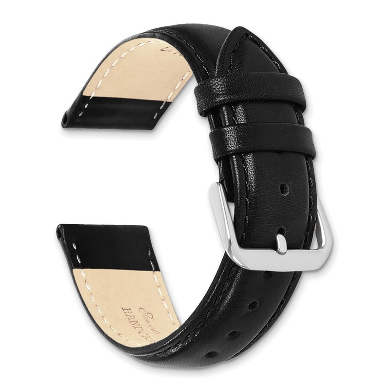 DeBeer 22mm Short Black Smooth Leather Chronograph with Silver-tone Buckle 6.75 inch Watch Band