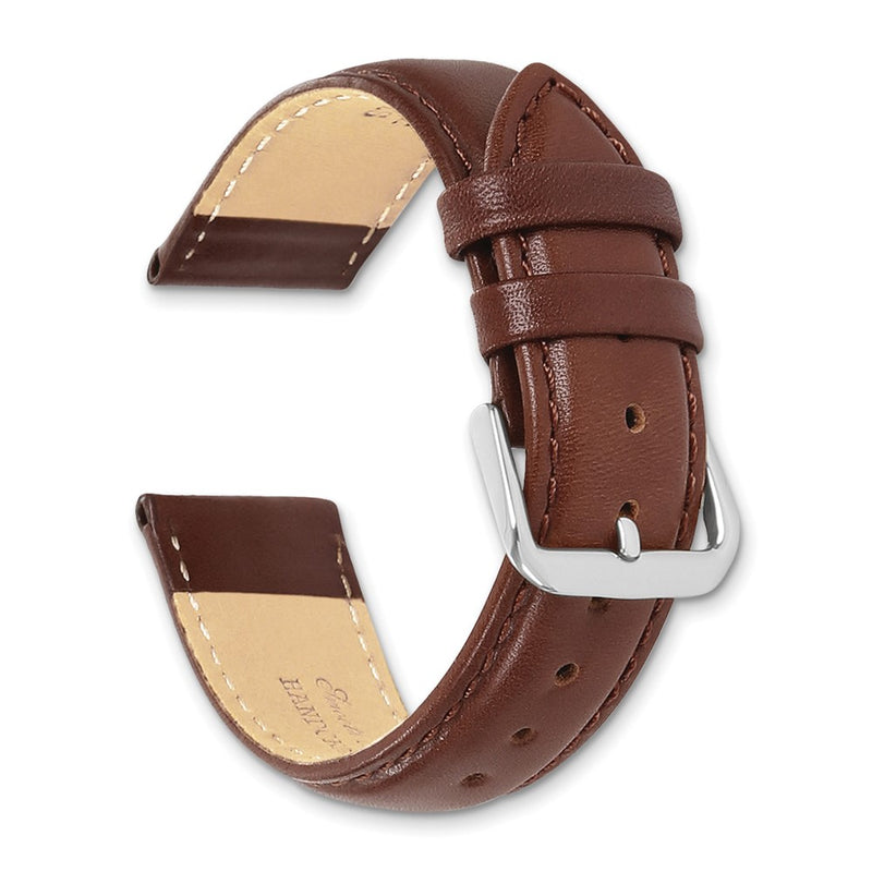 24mm Mahogany Brown Leather Chrono Silver-tone Buckle Watch Band