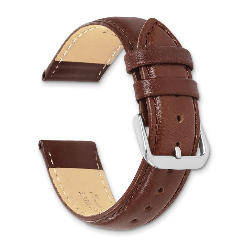 20mm Mahogany Brown Leather Chrono Silver-tone Buckle Watch Band