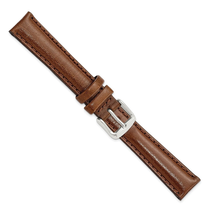 16mm Mahogany Brown Leather Chrono Silver-tone Buckle Watch Band