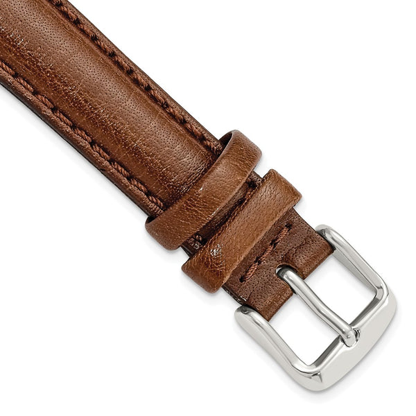 16mm Mahogany Brown Leather Chrono Silver-tone Buckle Watch Band