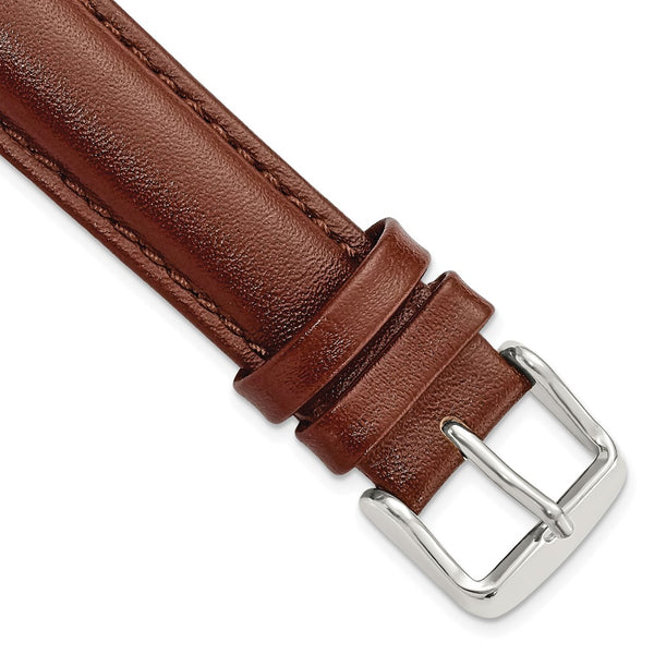 18mm Mahogany Brown Leather Chrono Silver-tone Buckle Watch Band