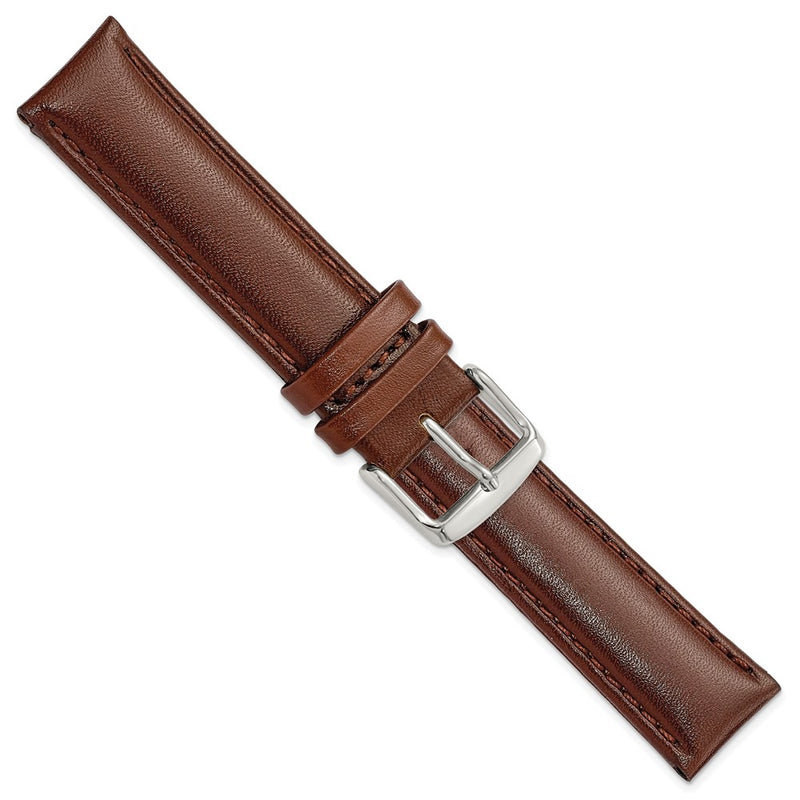 19mm Mahogany Brown Leather Chrono Silver-tone Buckle Watch Band