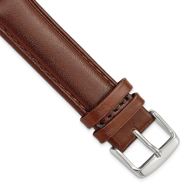 19mm Mahogany Brown Leather Chrono Silver-tone Buckle Watch Band