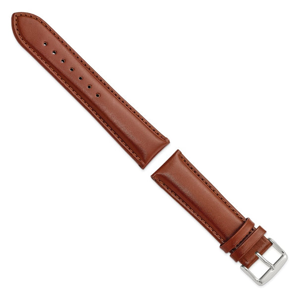 22mm Mahogany Brown Leather Chrono Silver-tone Buckle Watch Band