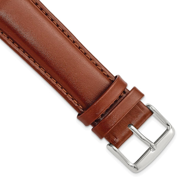 22mm Mahogany Brown Leather Chrono Silver-tone Buckle Watch Band