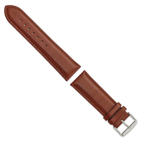 24mm Mahogany Brown Leather Chrono Silver-tone Buckle Watch Band