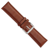 24mm Mahogany Brown Leather Chrono Silver-tone Buckle Watch Band