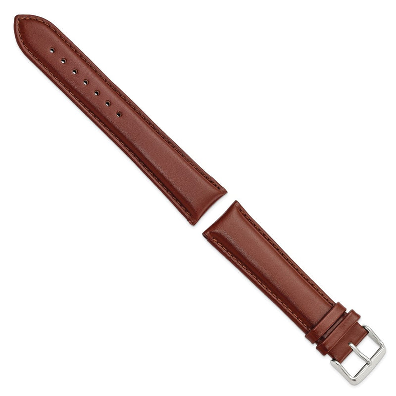 22mm Long Mahogany Brown Leather Chrono Silver-tone Buckle Watch Band
