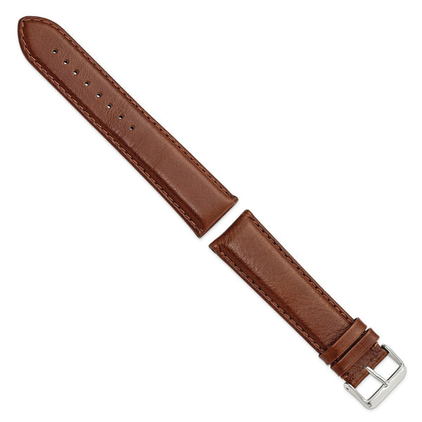 24mm Long Mahogany Brown Leather Chrono Silver-tone Buckle Watch Band