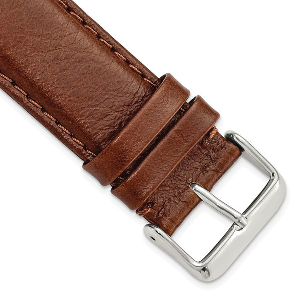 24mm Long Mahogany Brown Leather Chrono Silver-tone Buckle Watch Band