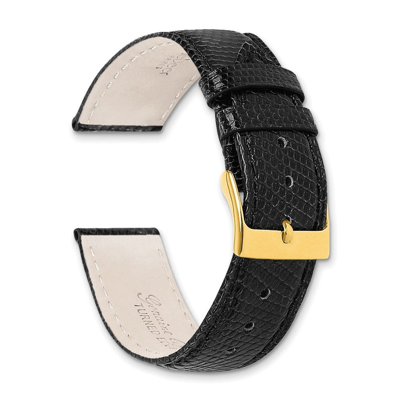 DeBeer 16mm Black Genuine Lizard Leather with Gold-tone Buckle 7.5 inch Watch Band