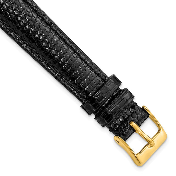 14mm Black Genuine Lizard Gold-tone Buckle Watch Band