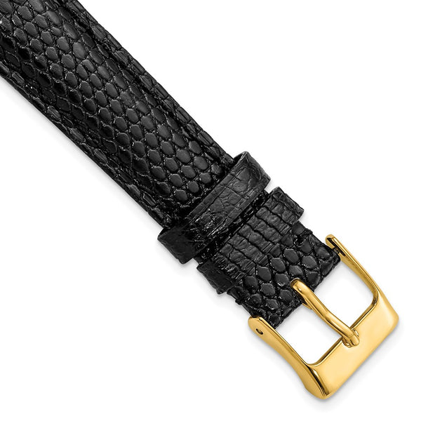 16mm Black Genuine Lizard Gold-tone Buckle Watch Band