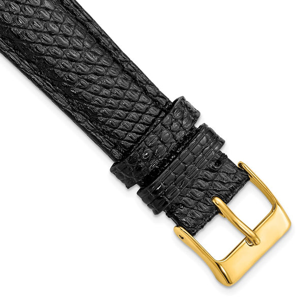 19mm Black Genuine Lizard Gold-tone Buckle Watch Band