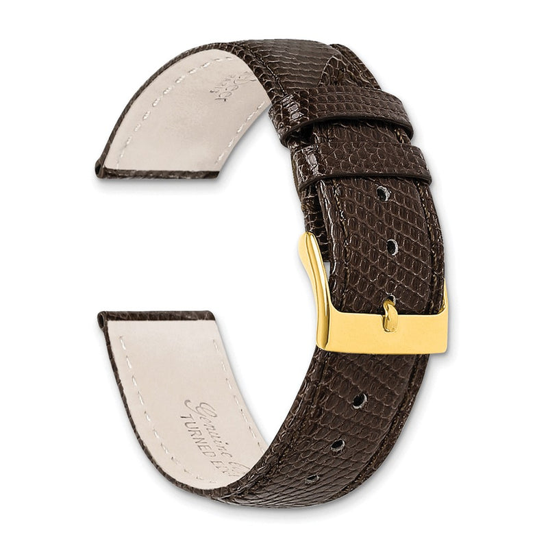 DeBeer 20mm Brown Genuine Lizard Leather with Gold-tone Buckle 7.5 inch Watch Band