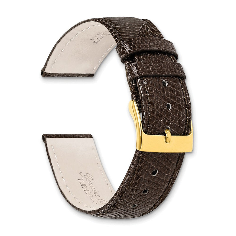 DeBeer 17mm Brown Genuine Lizard Leather with Gold-tone Buckle 7.5 inch Watch Band