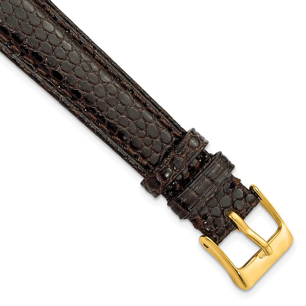 14mm Dark Brown Genuine Lizard Gold-tone Buckle Watch Band