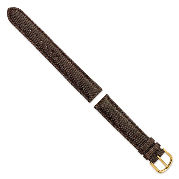 17mm Dark Brown Genuine Lizard Gold-tone Buckle Watch Band