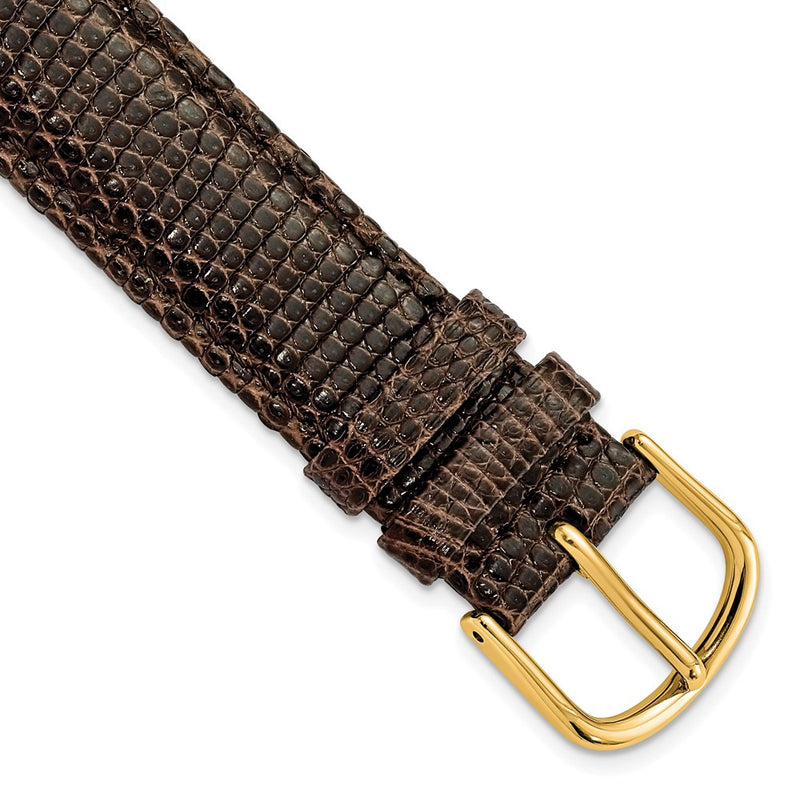 17mm Dark Brown Genuine Lizard Gold-tone Buckle Watch Band