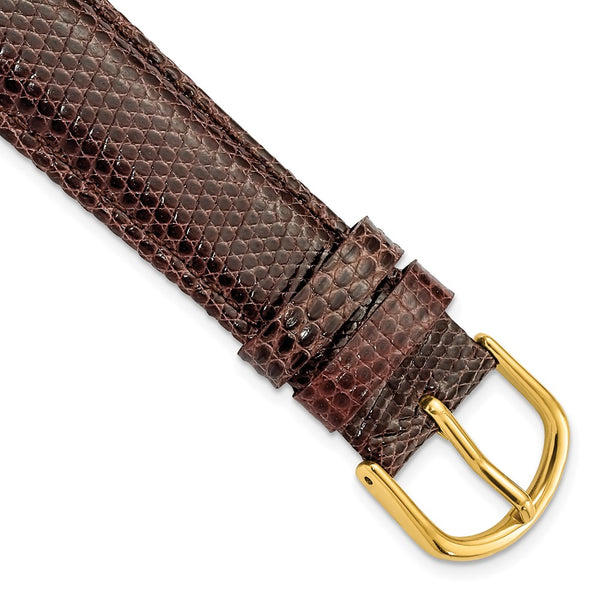 18mm Dark Brown Genuine Lizard Gold-tone Buckle Watch Band