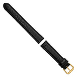 17mm Black Lizard Grain Leather Gold-tone Buckle Watch Band