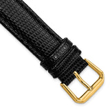 DeBeer 17mm Black Lizard Grain Leather with Gold-tone Buckle 7.5 inch Watch Band