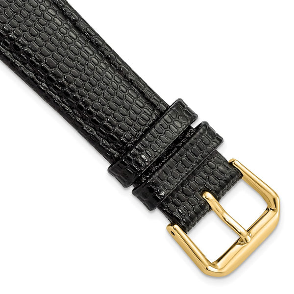 DeBeer 19mm Black Lizard Grain Leather with Gold-tone Buckle 7.5 inch Watch Band