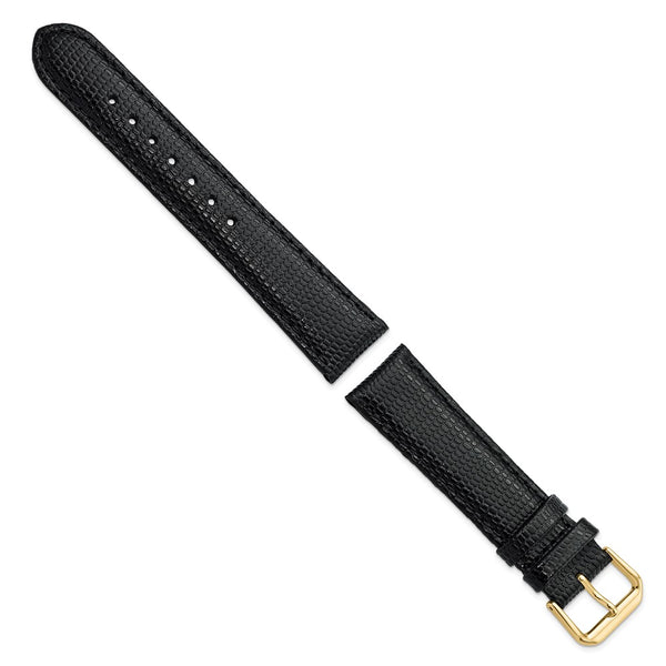 20mm Black Lizard Grain Leather Gold-tone Buckle Watch Band