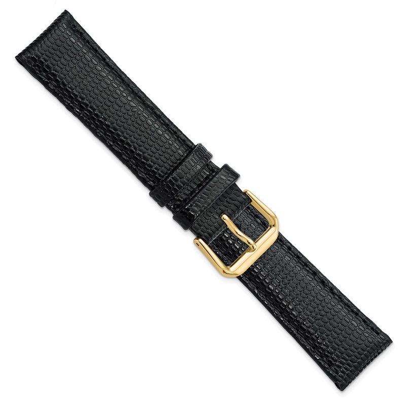 20mm Black Lizard Grain Leather Gold-tone Buckle Watch Band